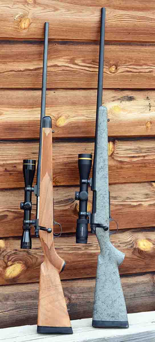 The Kimber Model 84L Classic (left) is chambered in .280 Ackley Improved, a cartridge brought to SAAMI by Nosler. The Nosler Model 48 (right) is chambered in .28 Nosler.